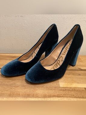 Sam Edelman Blue Velvet Block Heel Pumps Size 9